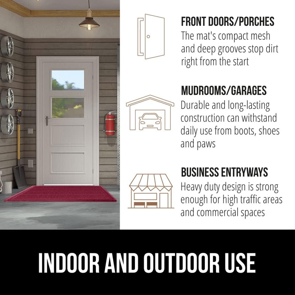 image:imageGORILLA GRIP Dirt Grabber Indoor Outdoor Door Mat 35x23 Durable Mesh Weave Dirt Trapper Doormat for Outside Entrance High Traffic Mud Scraper Low Profile for Entry Heavy Duty Welcome Mat BlackBurgundy Wine