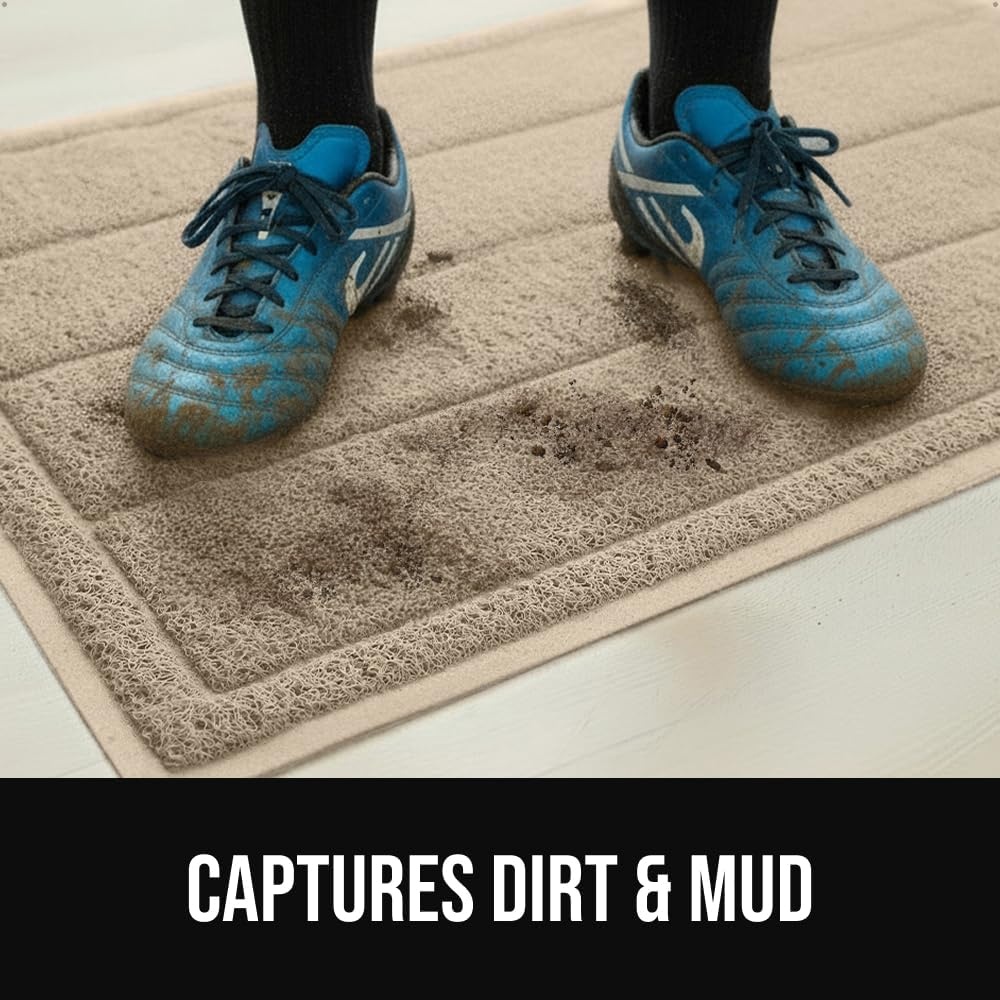 image:imageGORILLA GRIP Dirt Grabber Indoor Outdoor Door Mat 35x23 Durable Mesh Weave Dirt Trapper Doormat for Outside Entrance High Traffic Mud Scraper Low Profile for Entry Heavy Duty Welcome Mat BlackBeige