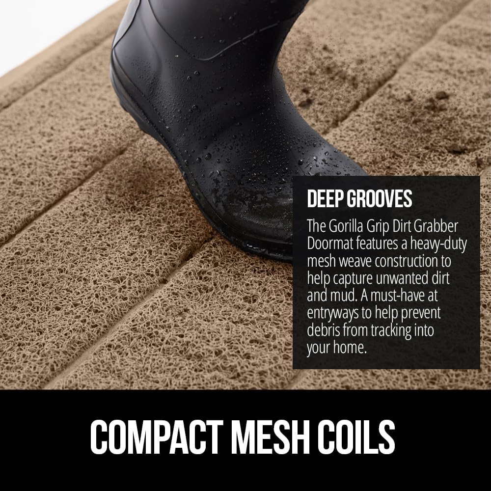 image:imageGORILLA GRIP Dirt Grabber Indoor Outdoor Door Mat 35x23 Durable Mesh Weave Dirt Trapper Doormat for Outside Entrance High Traffic Mud Scraper Low Profile for Entry Heavy Duty Welcome Mat BlackTaupe