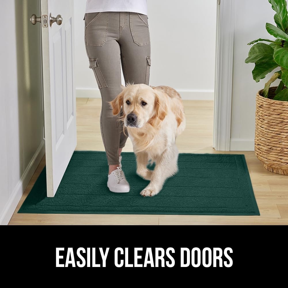 image:imageGORILLA GRIP Dirt Grabber Indoor Outdoor Door Mat 35x23 Durable Mesh Weave Dirt Trapper Doormat for Outside Entrance High Traffic Mud Scraper Low Profile for Entry Heavy Duty Welcome Mat BlackHunter Green