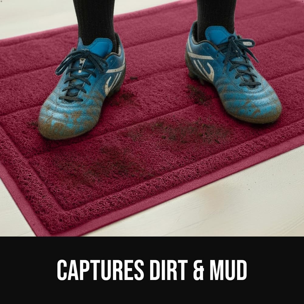 image:imageGORILLA GRIP Dirt Grabber Indoor Outdoor Door Mat 35x23 Durable Mesh Weave Dirt Trapper Doormat for Outside Entrance High Traffic Mud Scraper Low Profile for Entry Heavy Duty Welcome Mat BlackBurgundy Wine