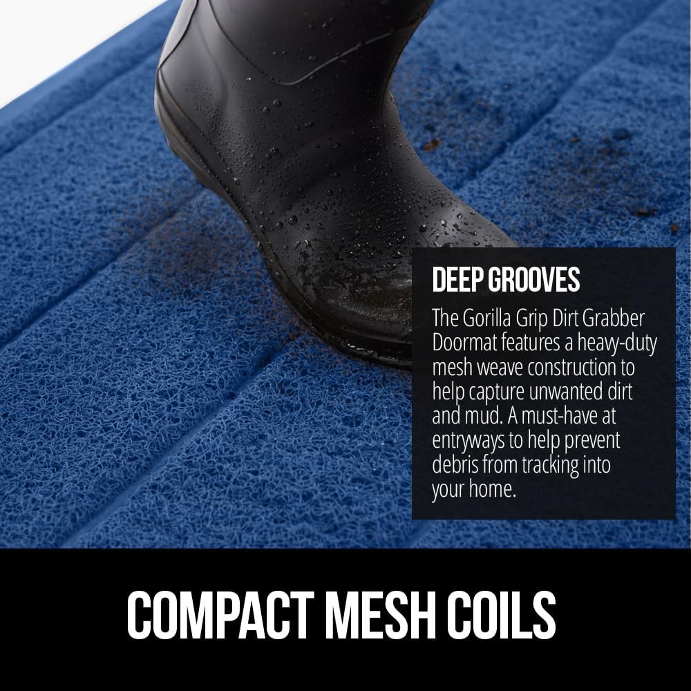 image:imageGORILLA GRIP Dirt Grabber Indoor Outdoor Door Mat 35x23 Durable Mesh Weave Dirt Trapper Doormat for Outside Entrance High Traffic Mud Scraper Low Profile for Entry Heavy Duty Welcome Mat BlackBlue