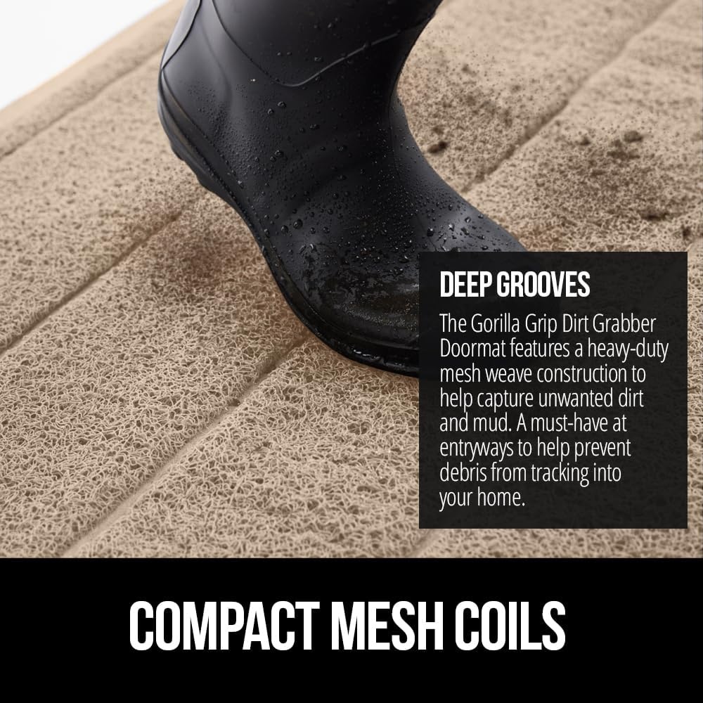 image:imageGORILLA GRIP Dirt Grabber Indoor Outdoor Door Mat 35x23 Durable Mesh Weave Dirt Trapper Doormat for Outside Entrance High Traffic Mud Scraper Low Profile for Entry Heavy Duty Welcome Mat BlackBeige