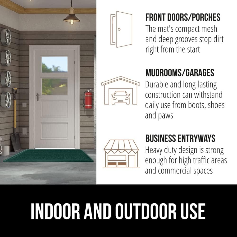 image:imageGORILLA GRIP Dirt Grabber Indoor Outdoor Door Mat 35x23 Durable Mesh Weave Dirt Trapper Doormat for Outside Entrance High Traffic Mud Scraper Low Profile for Entry Heavy Duty Welcome Mat BlackHunter Green