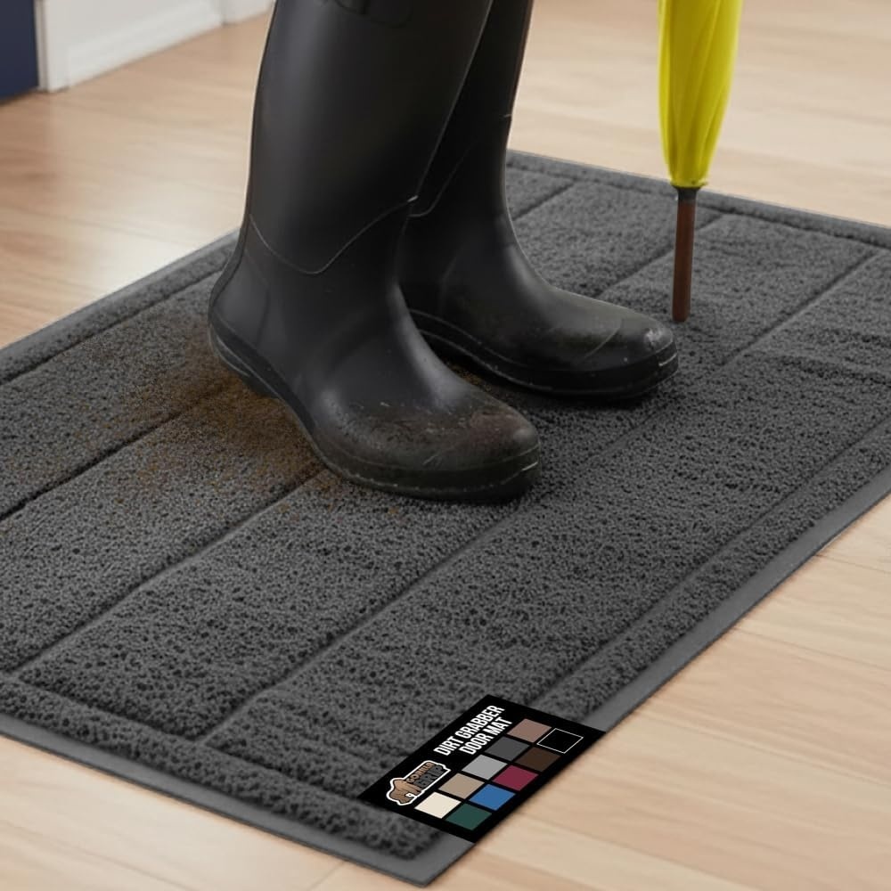 image:imageGORILLA GRIP Dirt Grabber Indoor Outdoor Door Mat 35x23 Durable Mesh Weave Dirt Trapper Doormat for Outside Entrance High Traffic Mud Scraper Low Profile for Entry Heavy Duty Welcome Mat BlackDark Gray