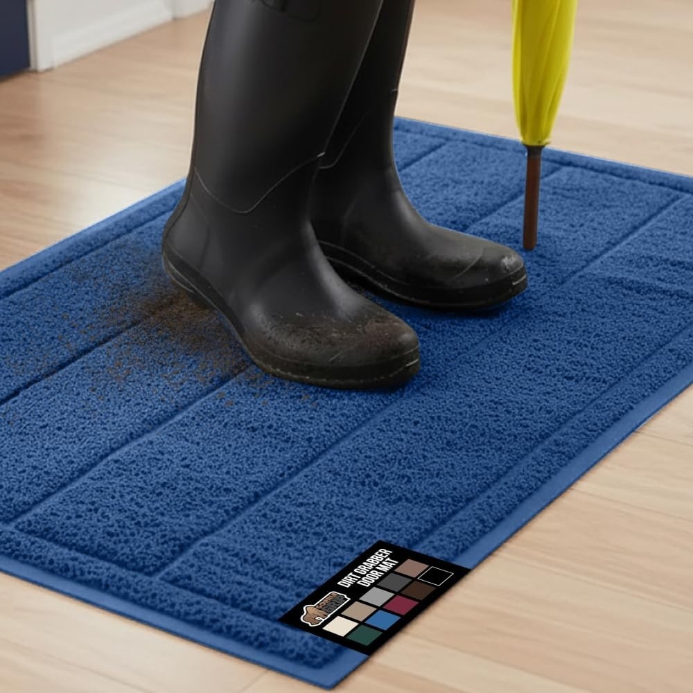 image:imageGORILLA GRIP Dirt Grabber Indoor Outdoor Door Mat 35x23 Durable Mesh Weave Dirt Trapper Doormat for Outside Entrance High Traffic Mud Scraper Low Profile for Entry Heavy Duty Welcome Mat BlackBlue