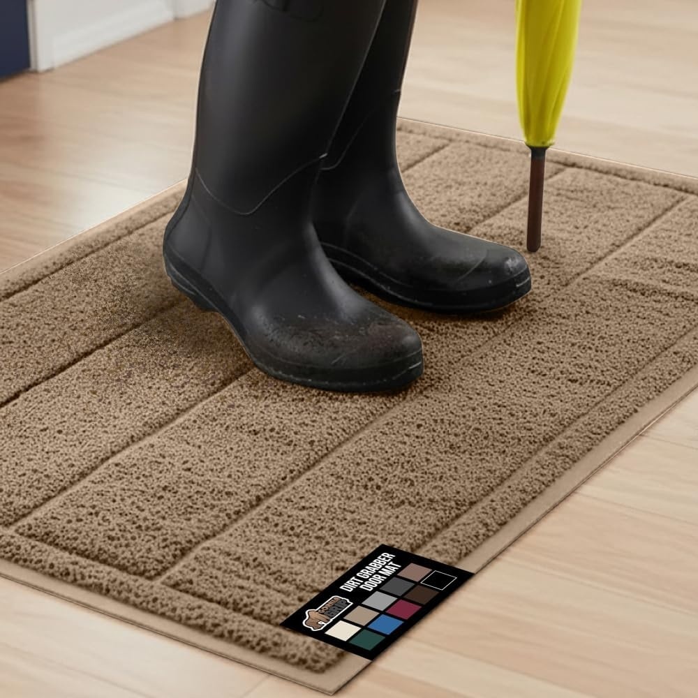 image:imageGORILLA GRIP Dirt Grabber Indoor Outdoor Door Mat 35x23 Durable Mesh Weave Dirt Trapper Doormat for Outside Entrance High Traffic Mud Scraper Low Profile for Entry Heavy Duty Welcome Mat BlackTaupe