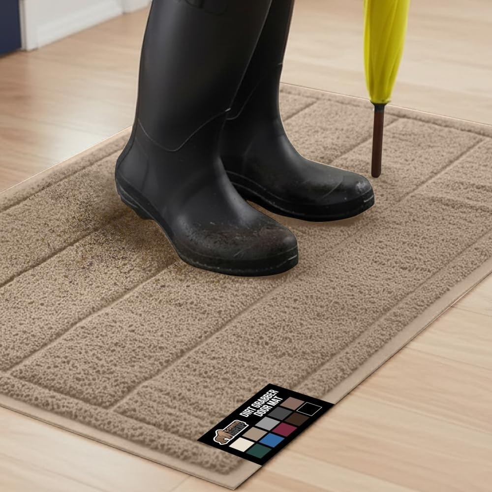 image:imageGORILLA GRIP Dirt Grabber Indoor Outdoor Door Mat 35x23 Durable Mesh Weave Dirt Trapper Doormat for Outside Entrance High Traffic Mud Scraper Low Profile for Entry Heavy Duty Welcome Mat BlackBeige