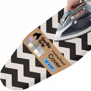 image:imageGORILLA GRIP The Original Ironing Board Cover and Pad Silicone Coating 400F Scorch Resistant Thick Padding Heavy Duty Iron Covers Standard Boards Hook and Loop Fastener Strap Silver 15x54Chevron BlackLinen