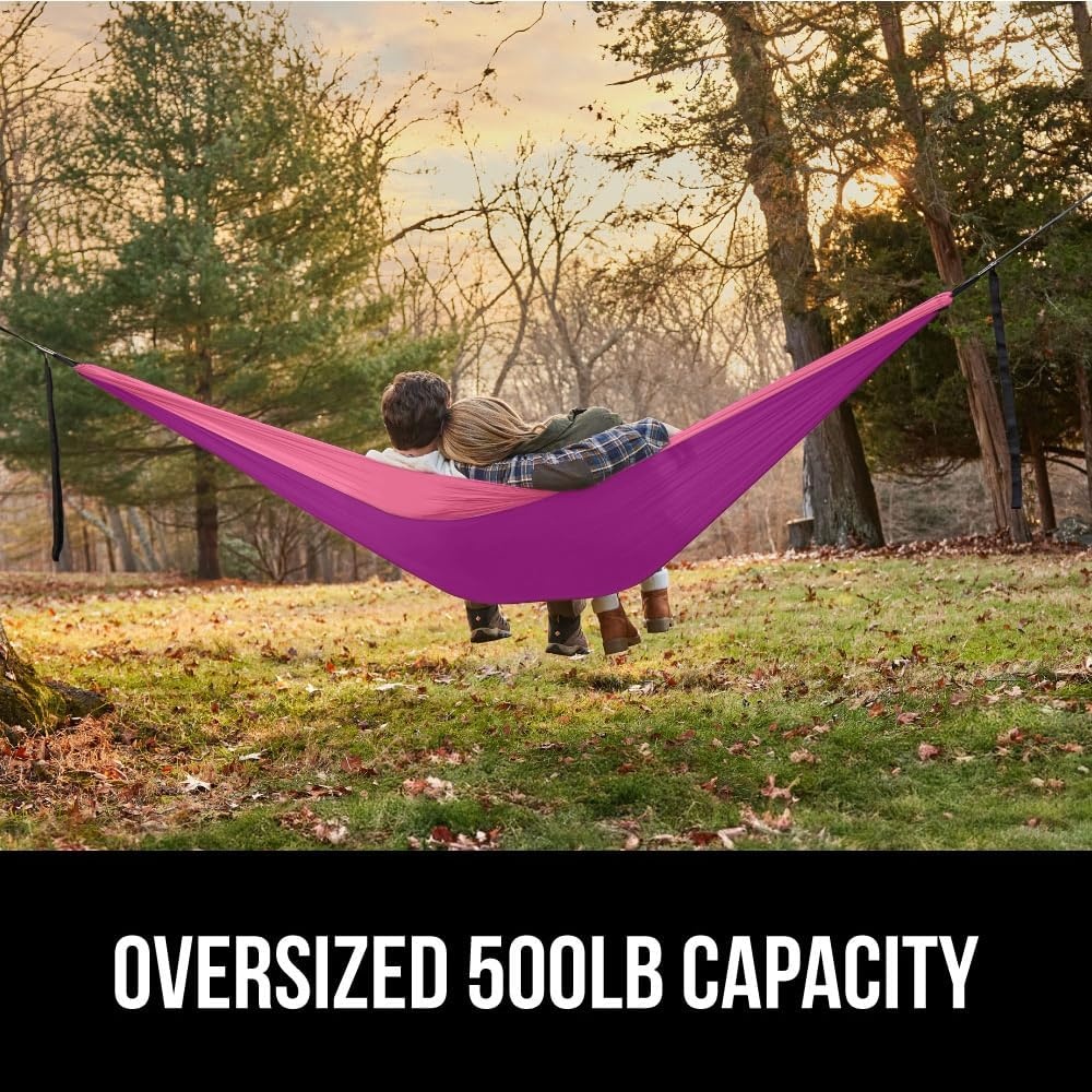 image:imageGORILLA GRIP Durable Camping Hammock with Heavy Duty Tree Straps Portable Hammocks for Outside Easy to Use Travel Swing Chair Outdoor Camper Hiker Essentials Backpacking Gear Gifts Single BluePurplePink