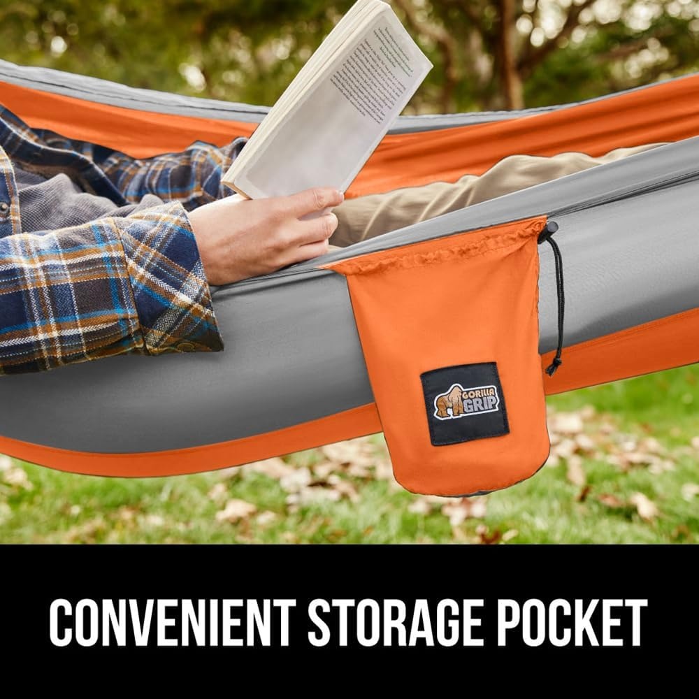 image:imageGORILLA GRIP Durable Camping Hammock with Heavy Duty Tree Straps Portable Hammocks for Outside Easy to Use Travel Swing Chair Outdoor Camper Hiker Essentials Backpacking Gear Gifts Single BlueOrangeGrey