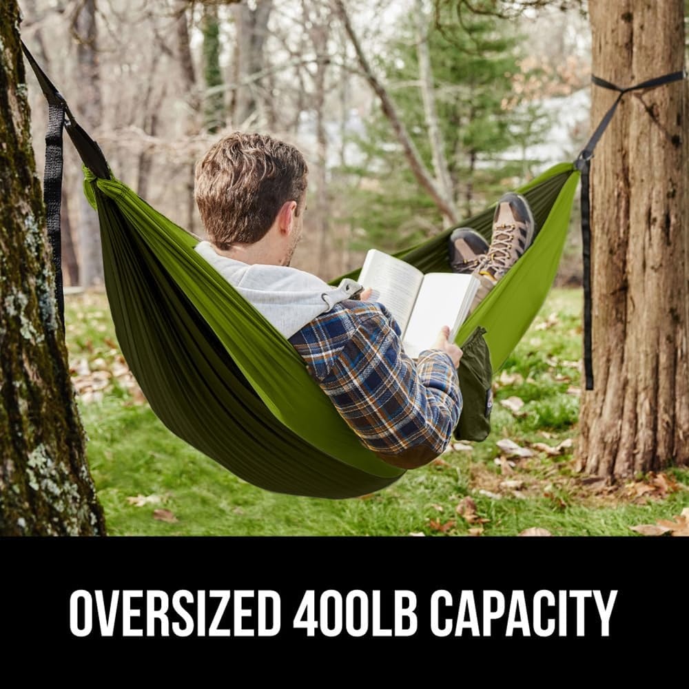 image:imageGORILLA GRIP Durable Camping Hammock with Heavy Duty Tree Straps Portable Hammocks for Outside Easy to Use Travel Swing Chair Outdoor Camper Hiker Essentials Backpacking Gear Gifts Single BlueDark GreenLight Green