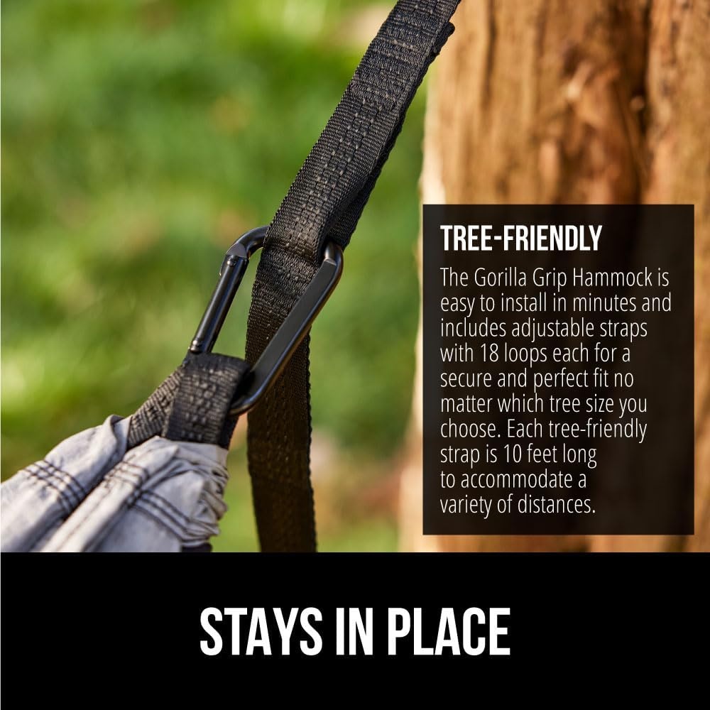 image:imageGORILLA GRIP Durable Camping Hammock with Heavy Duty Tree Straps Portable Hammocks for Outside Easy to Use Travel Swing Chair Outdoor Camper Hiker Essentials Backpacking Gear Gifts Single BlueDark BlueLight Blue