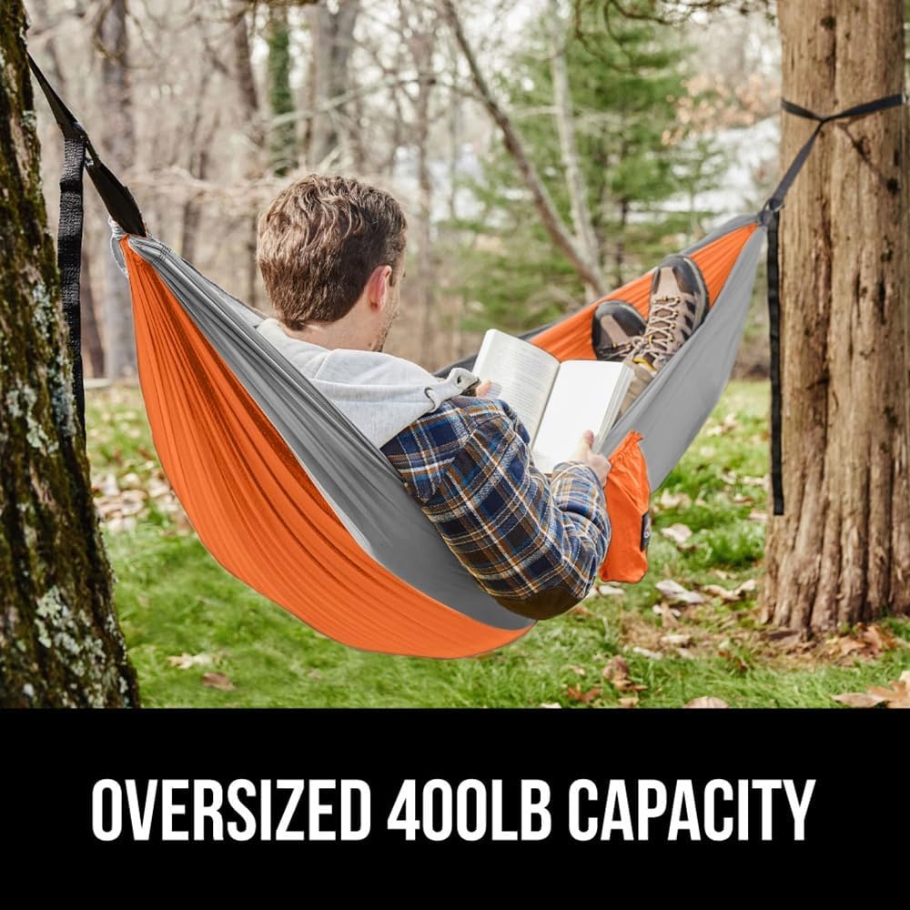 image:imageGORILLA GRIP Durable Camping Hammock with Heavy Duty Tree Straps Portable Hammocks for Outside Easy to Use Travel Swing Chair Outdoor Camper Hiker Essentials Backpacking Gear Gifts Single BlueOrangeGrey