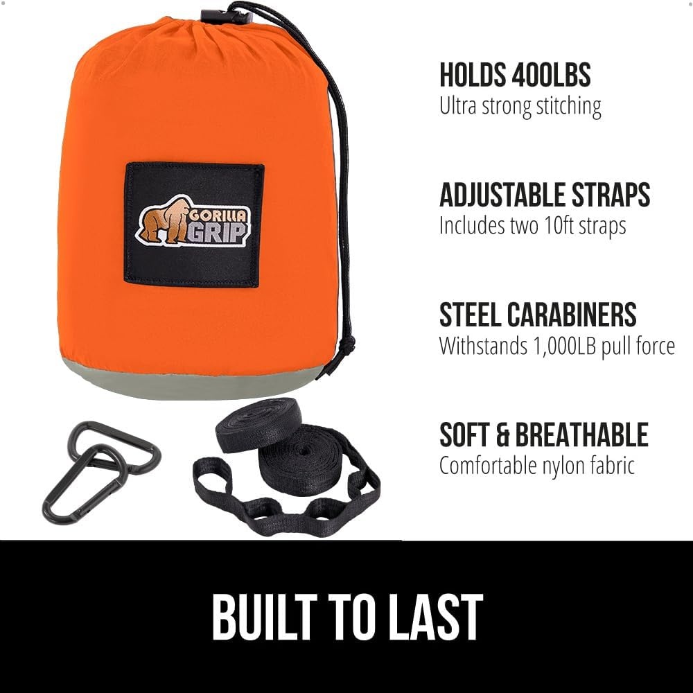 image:imageGORILLA GRIP Durable Camping Hammock with Heavy Duty Tree Straps Portable Hammocks for Outside Easy to Use Travel Swing Chair Outdoor Camper Hiker Essentials Backpacking Gear Gifts Single BlueOrangeGrey
