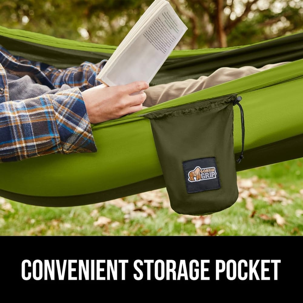 image:imageGORILLA GRIP Durable Camping Hammock with Heavy Duty Tree Straps Portable Hammocks for Outside Easy to Use Travel Swing Chair Outdoor Camper Hiker Essentials Backpacking Gear Gifts Single BlueDark GreenLight Green