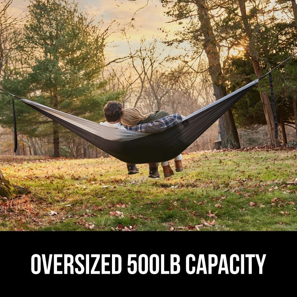 image:imageGORILLA GRIP Durable Camping Hammock with Heavy Duty Tree Straps Portable Hammocks for Outside Easy to Use Travel Swing Chair Outdoor Camper Hiker Essentials Backpacking Gear Gifts Single BlueBlackGrey