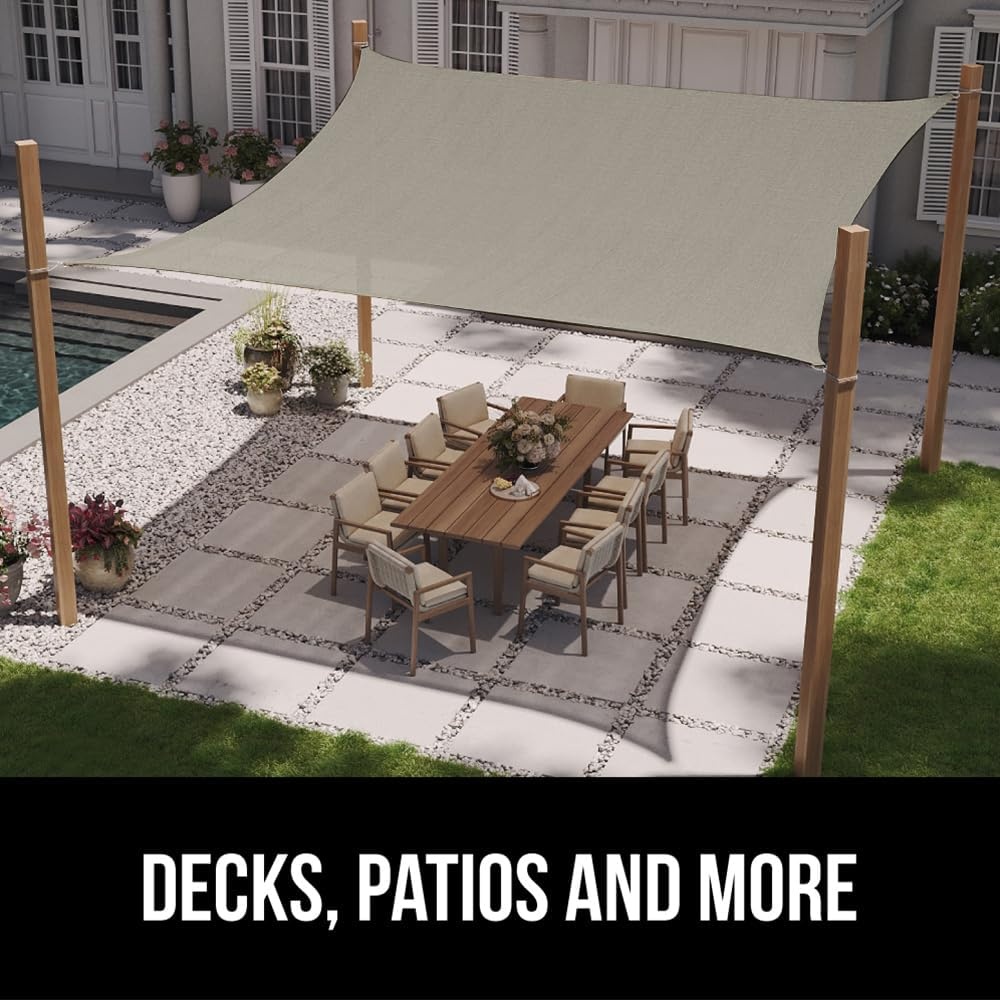 image:imageGORILLA GRIP Heavy Duty Sun Shade UV Protection Fade Tear and Rust Resistant Rectangle Sunshade Canopy Curved Edges Blocks Sunlight Breathable Sail Outdoor Patio Lawn Garden 12x12 FT GrayGraphite