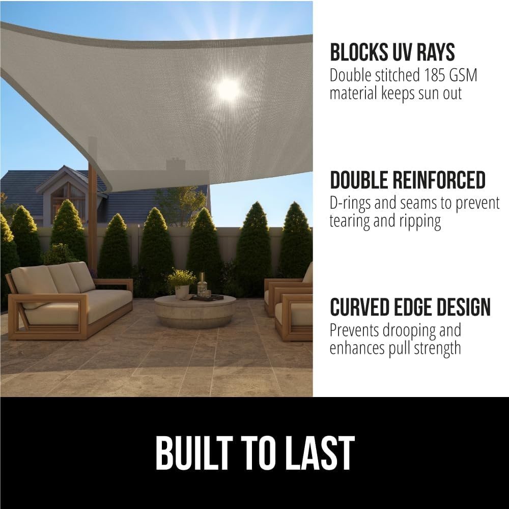 image:imageGORILLA GRIP Heavy Duty Sun Shade UV Protection Fade Tear and Rust Resistant Rectangle Sunshade Canopy Curved Edges Blocks Sunlight Breathable Sail Outdoor Patio Lawn Garden 12x12 FT GrayGraphite