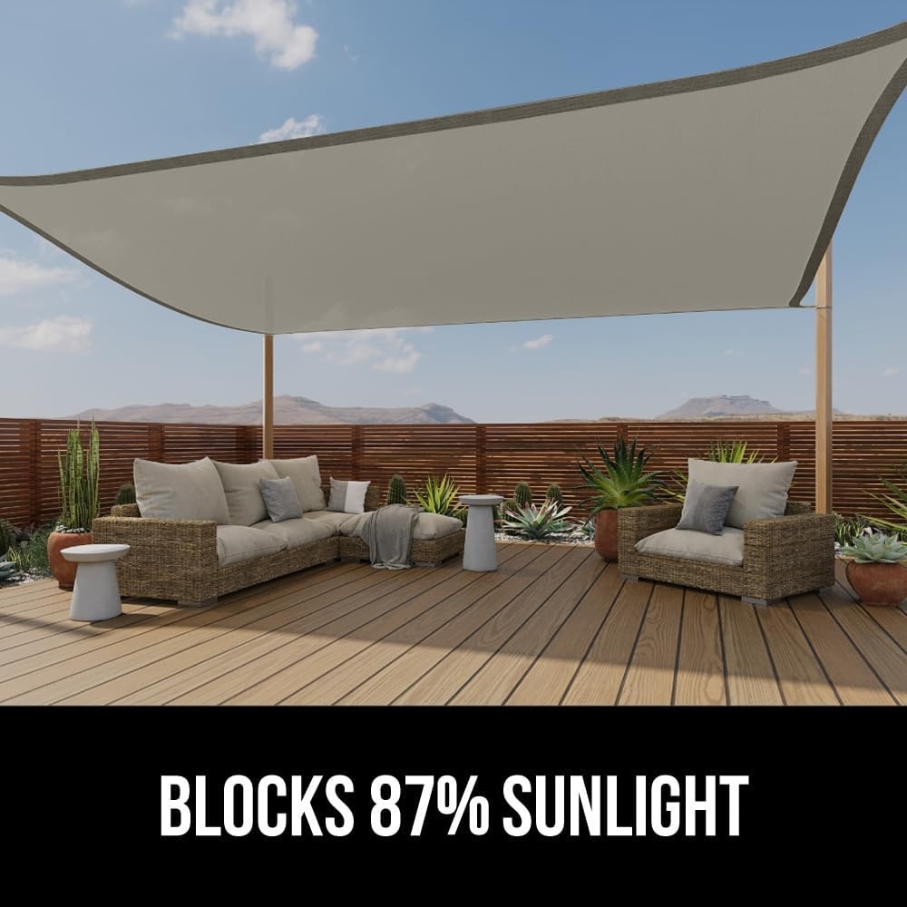 image:imageGORILLA GRIP Heavy Duty Sun Shade UV Protection Fade Tear and Rust Resistant Rectangle Sunshade Canopy Curved Edges Blocks Sunlight Breathable Sail Outdoor Patio Lawn Garden 12x12 FT GrayGraphite