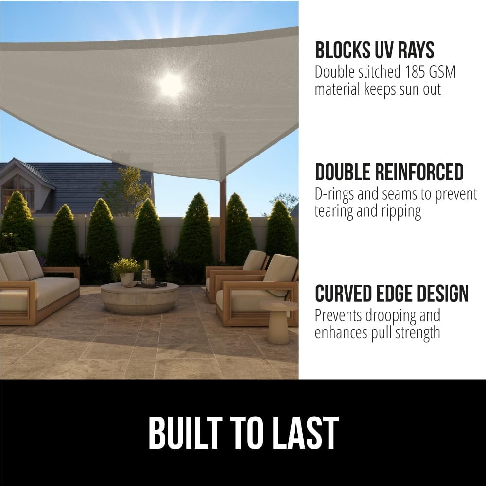 image:imageGORILLA GRIP Heavy Duty Sun Shade UV Protection Fade Tear and Rust Resistant Rectangle Sunshade Canopy Curved Edges Blocks Sunlight Breathable Sail Outdoor Patio Lawn Garden 12x12 FT GrayGraphite
