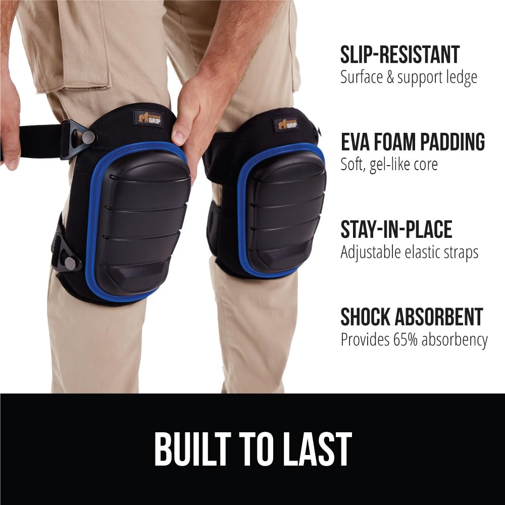 image:imageGORILLA GRIP Knee Pads for Work All Day Comfort Gel Cushion and Soft Foam for Men Slip Resistant Heavy Duty Hard Cap Adjustable Straps for Flooring Construction and Gardening BlackRoyal Blue