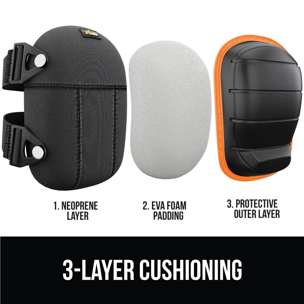 image:imageGORILLA GRIP Knee Pads for Work All Day Comfort Gel Cushion and Soft Foam for Men Slip Resistant Heavy Duty Hard Cap Adjustable Straps for Flooring Construction and Gardening BlackOrange