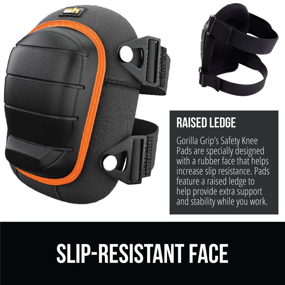 image:imageGORILLA GRIP Knee Pads for Work All Day Comfort Gel Cushion and Soft Foam for Men Slip Resistant Heavy Duty Hard Cap Adjustable Straps for Flooring Construction and Gardening BlackOrange