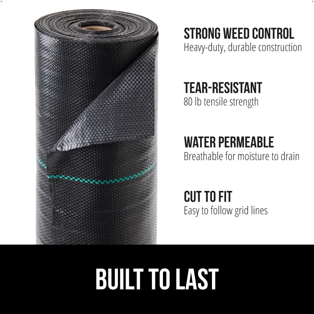 image:imageGORILLA GRIP Weed Barrier Fabric 3 FT x 50 FT Heavy Duty Woven Landscape Fabric 32oz Weed Control Ground Cover for Garden Beds amp Mulch Permeable Underlayment for Landscaping Home amp Commercial Use32 Oz Woven Polypropylene