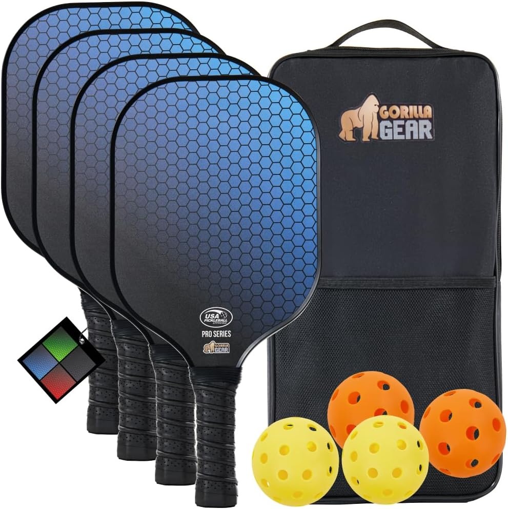 image:imageGorilla Gear USAPA Approved Pickleball Starter Set Fiberglass Paddles with Bag and Balls Indoor Outdoor Court Use Comfortable Racket Grip Oversized Sweet Spot Pickle Ball Paddle for Men WomenBlue