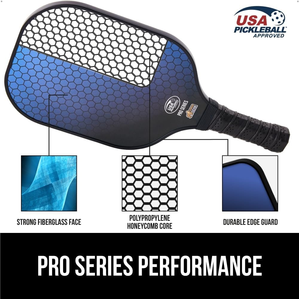 image:imageGorilla Gear USAPA Approved Pickleball Starter Set Fiberglass Paddles with Bag and Balls Indoor Outdoor Court Use Comfortable Racket Grip Oversized Sweet Spot Pickle Ball Paddle for Men WomenBlue