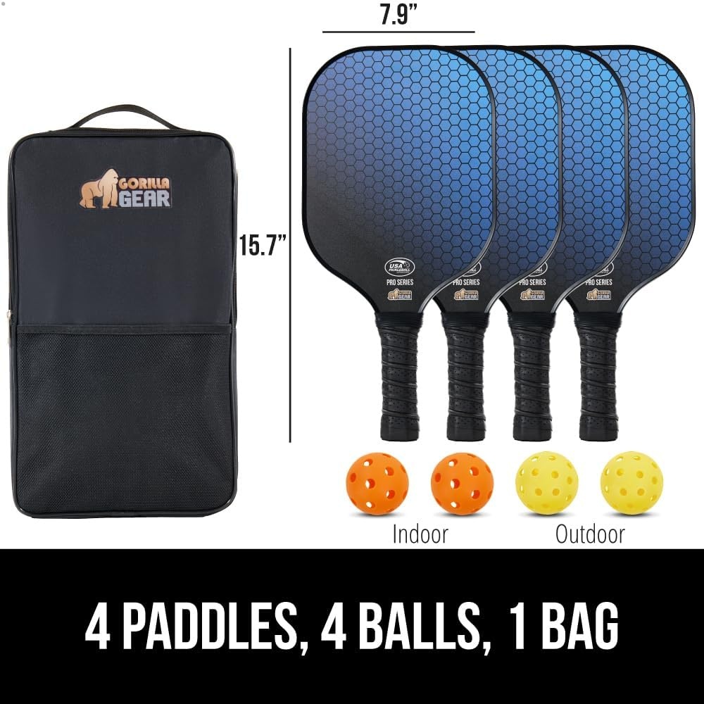 image:imageGorilla Gear USAPA Approved Pickleball Starter Set Fiberglass Paddles with Bag and Balls Indoor Outdoor Court Use Comfortable Racket Grip Oversized Sweet Spot Pickle Ball Paddle for Men WomenBlue