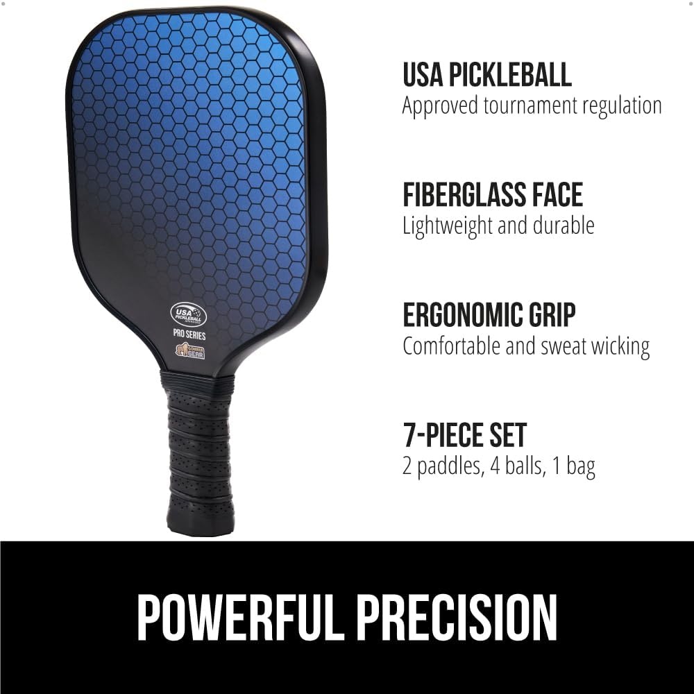 image:imageGorilla Gear USAPA Approved Pickleball Starter Set Fiberglass Paddles with Bag and Balls Indoor Outdoor Court Use Comfortable Racket Grip Oversized Sweet Spot Pickle Ball Paddle for Men WomenBlue