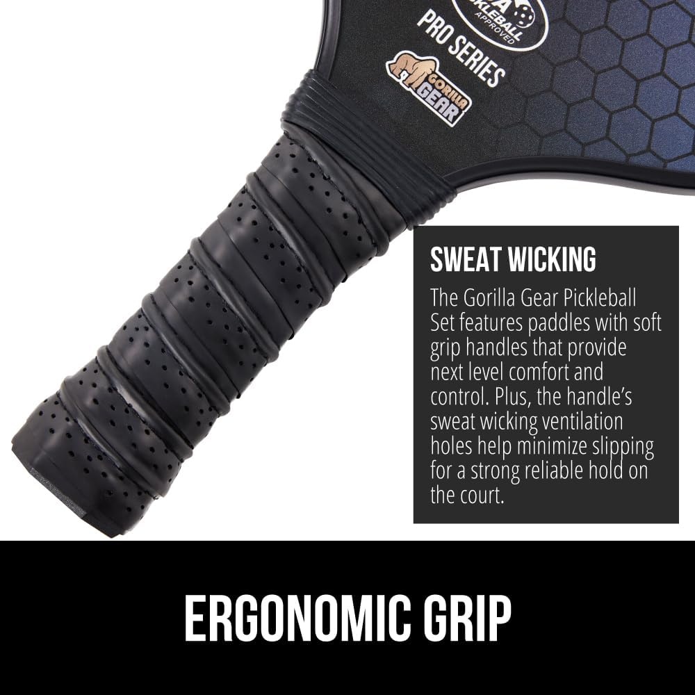 image:imageGorilla Gear USAPA Approved Pickleball Starter Set Fiberglass Paddles with Bag and Balls Indoor Outdoor Court Use Comfortable Racket Grip Oversized Sweet Spot Pickle Ball Paddle for Men WomenBlue