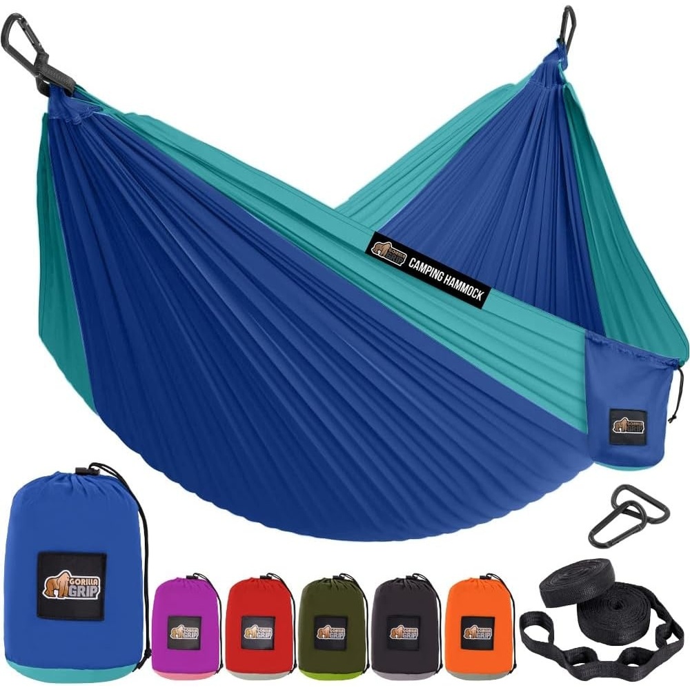image:imageGORILLA GRIP Durable Camping Hammock with Heavy Duty Tree Straps Portable Hammocks for Outside Easy to Use Travel Swing Chair Outdoor Camper Hiker Essentials Backpacking Gear Gifts Single BlueDark BlueLight Blue