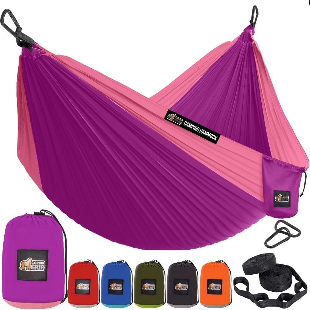 image:imageGORILLA GRIP Durable Camping Hammock with Heavy Duty Tree Straps Portable Hammocks for Outside Easy to Use Travel Swing Chair Outdoor Camper Hiker Essentials Backpacking Gear Gifts Single BluePurplePink