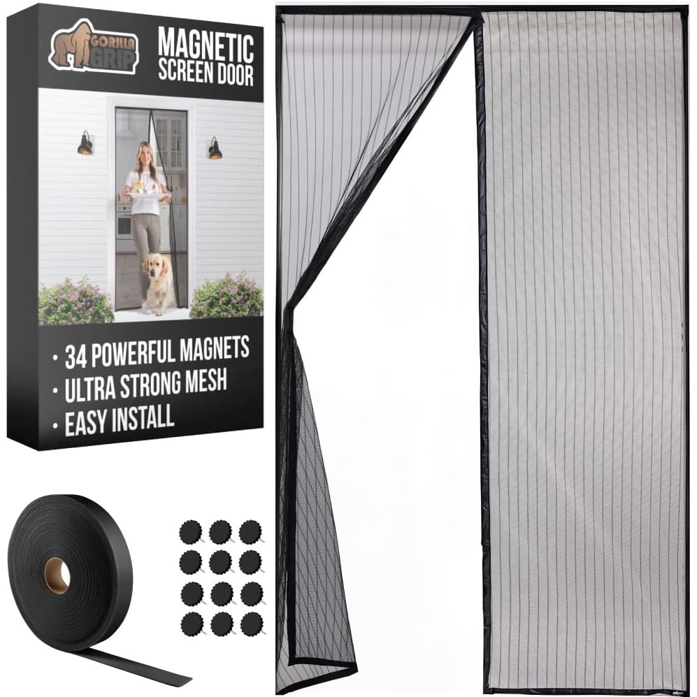 image:imageGORILLA GRIP Magnetic Screen Door Hands Free Mesh Curtain Keeps Bugs and Mosquitos Out Automatic Magnet Closure Heavy Duty Patio Sliding Dog Doors Cover Window Screens Protector Black 39x8339 x 83