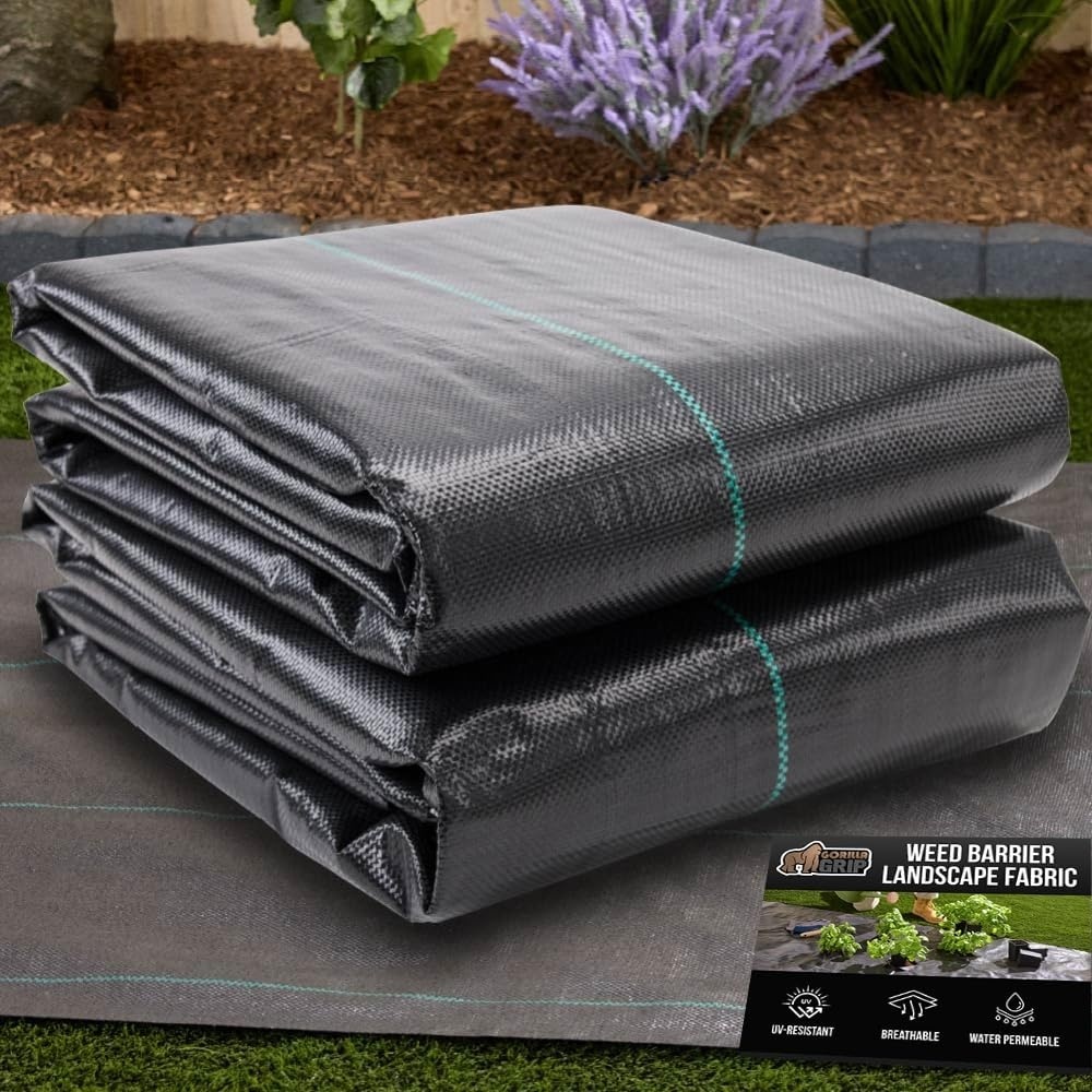 image:imageGORILLA GRIP Weed Barrier Fabric 3 FT x 50 FT Heavy Duty Woven Landscape Fabric 32oz Weed Control Ground Cover for Garden Beds amp Mulch Permeable Underlayment for Landscaping Home amp Commercial Use32 Oz Woven Polypropylene
