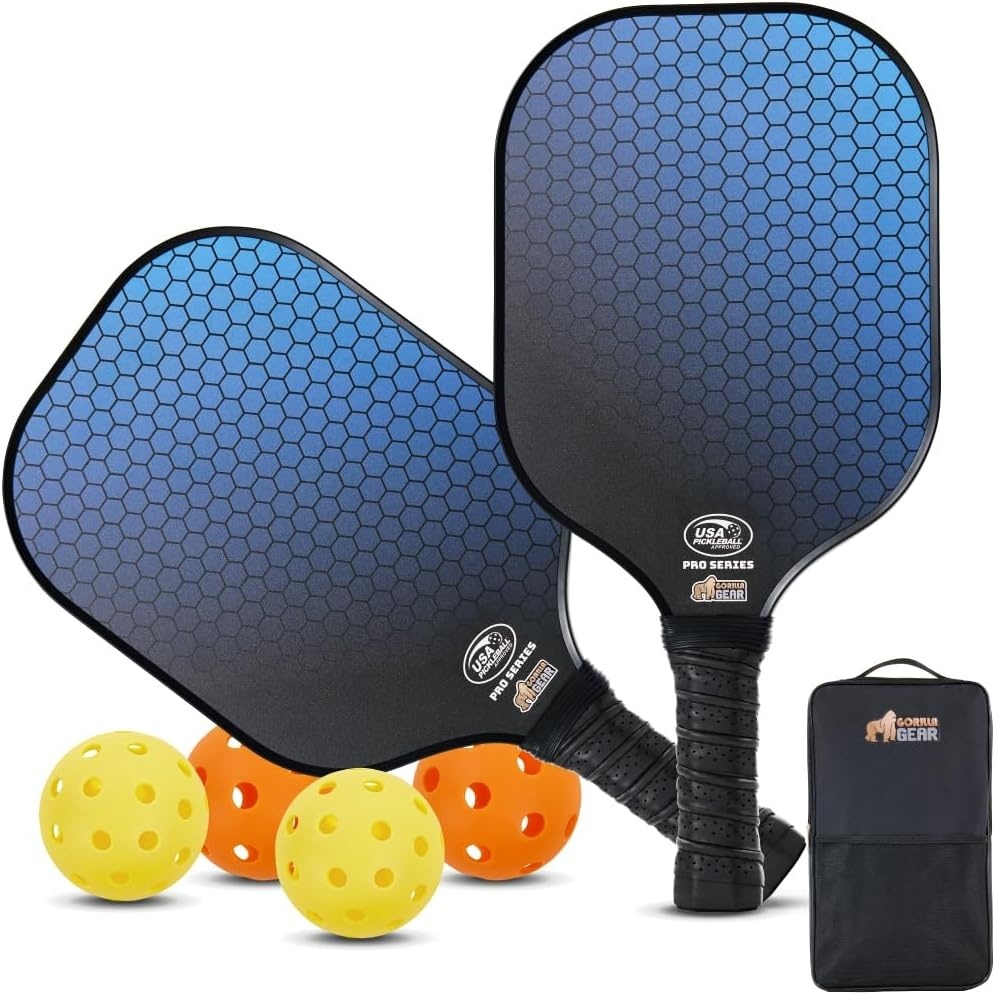 image:imageGorilla Gear USAPA Approved Pickleball Starter Set Fiberglass Paddles with Bag and Balls Indoor Outdoor Court Use Comfortable Racket Grip Oversized Sweet Spot Pickle Ball Paddle for Men WomenBlue