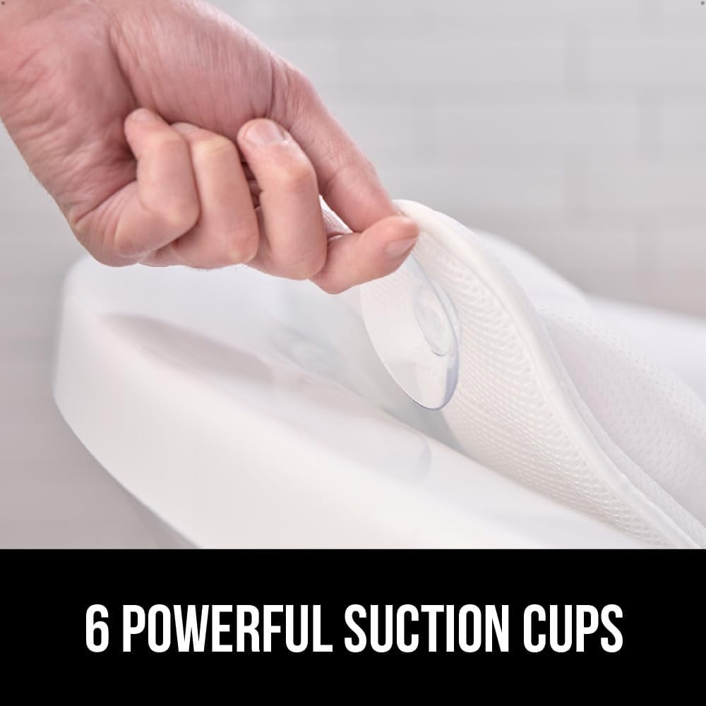 image:imageGORILLA GRIP Bath Pillow for Tub 6 Strong Suction Cups 4D Mesh FlexComfort Headrest for Neck Head and Back Support Luxury Machine Washable Pillows Bathtub Accessories Spa Gifts for Mom GrayWhite