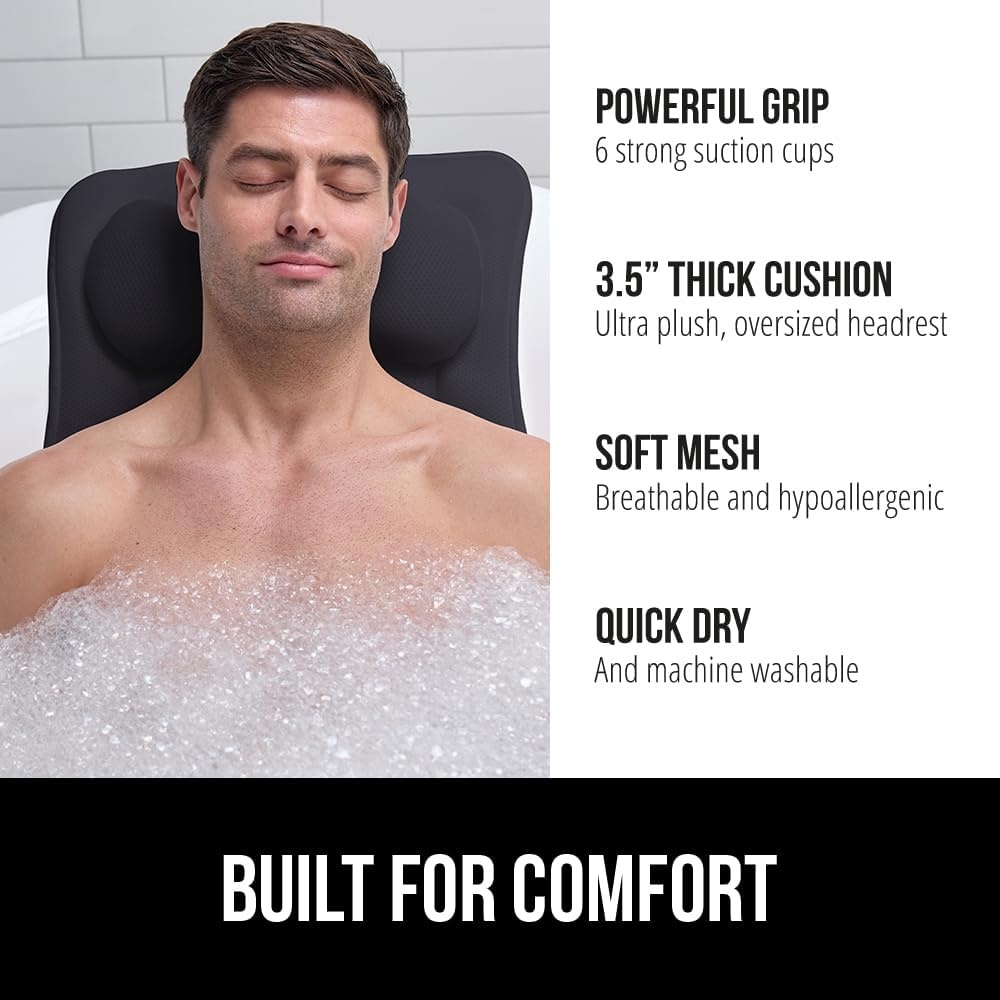 image:imageGORILLA GRIP Bath Pillow for Tub 6 Strong Suction Cups 4D Mesh FlexComfort Headrest for Neck Head and Back Support Luxury Machine Washable Pillows Bathtub Accessories Spa Gifts for Mom GrayBlack