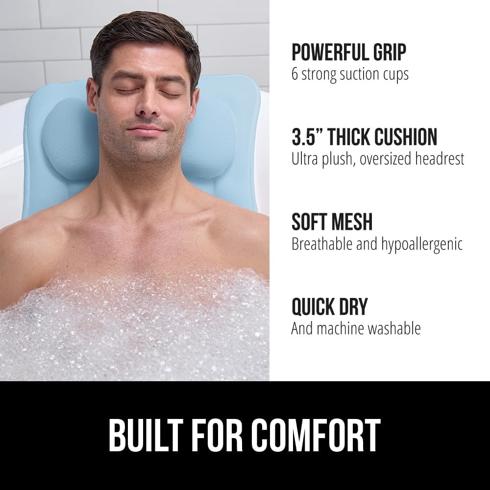 image:imageGORILLA GRIP Bath Pillow for Tub 6 Strong Suction Cups 4D Mesh FlexComfort Headrest for Neck Head and Back Support Luxury Machine Washable Pillows Bathtub Accessories Spa Gifts for Mom GraySpa Blue