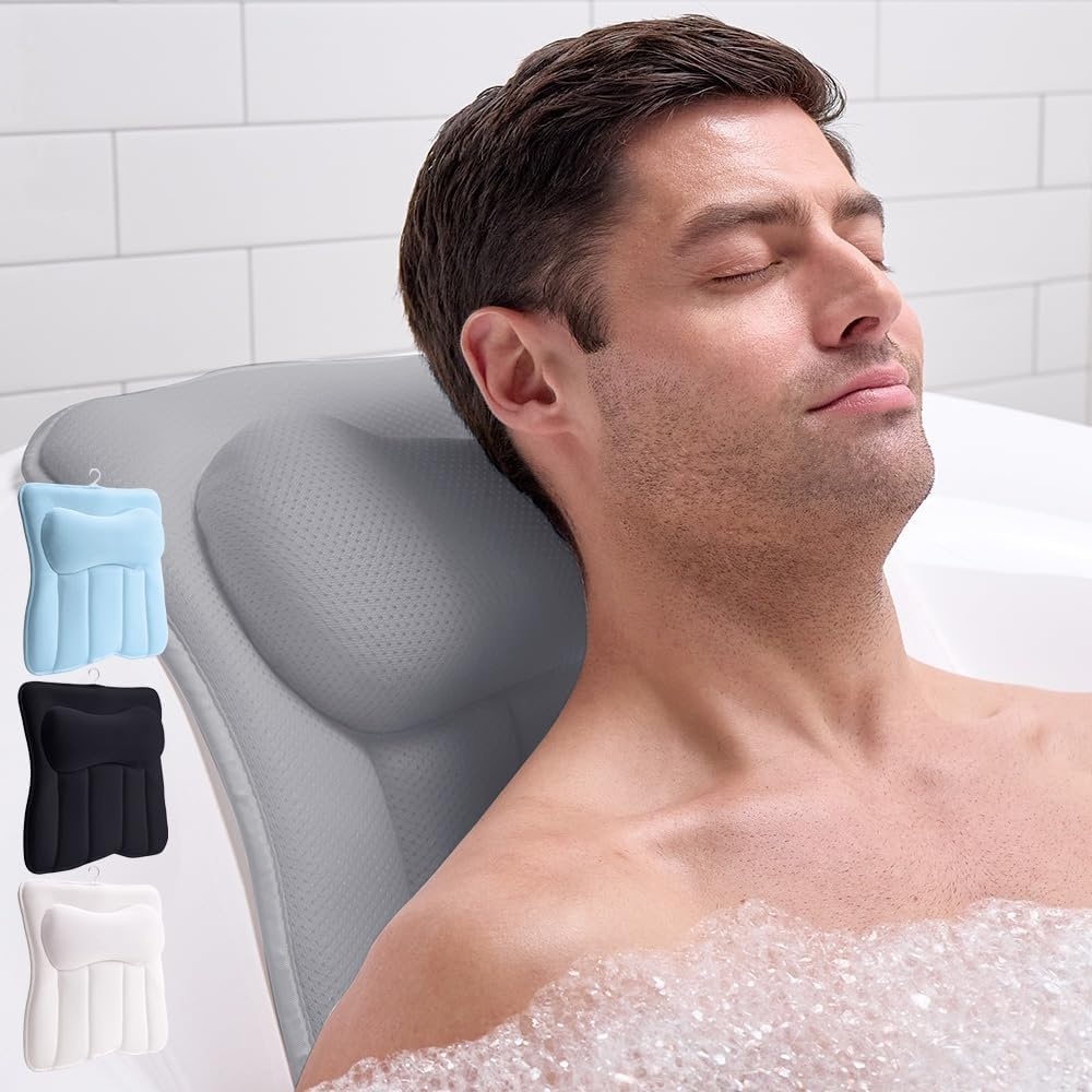 image:imageGORILLA GRIP Bath Pillow for Tub 6 Strong Suction Cups 4D Mesh FlexComfort Headrest for Neck Head and Back Support Luxury Machine Washable Pillows Bathtub Accessories Spa Gifts for Mom GrayGray