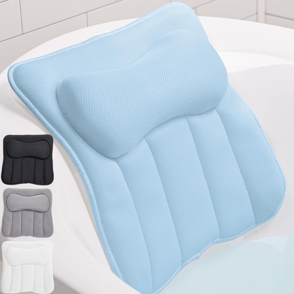 image:imageGORILLA GRIP Bath Pillow for Tub 6 Strong Suction Cups 4D Mesh FlexComfort Headrest for Neck Head and Back Support Luxury Machine Washable Pillows Bathtub Accessories Spa Gifts for Mom GraySpa Blue