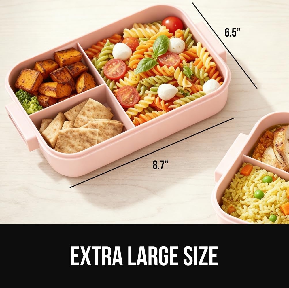 image:imageGORILLA GRIP BPAFree Leakproof Bento Lunch Box for Women Men Kids 2 Tier Style Onthego Easy to Carry Handle Microwave Safe Hot or Cold Food Container Lid Includes BuiltIn Utensil Set BlackPink