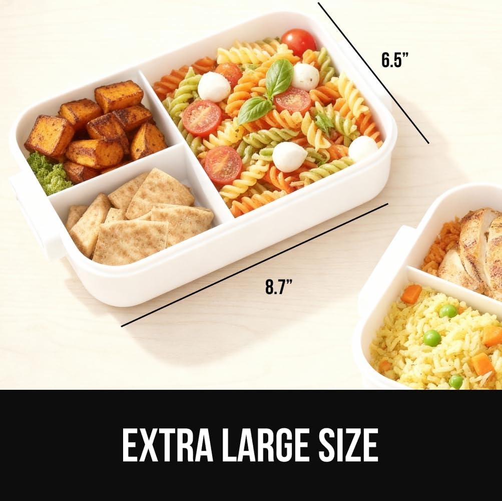 image:imageGORILLA GRIP BPAFree Leakproof Bento Lunch Box for Women Men Kids 2 Tier Style Onthego Easy to Carry Handle Microwave Safe Hot or Cold Food Container Lid Includes BuiltIn Utensil Set BlackWhite