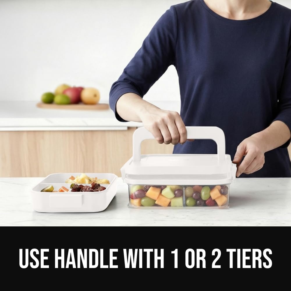 image:imageGORILLA GRIP BPAFree Leakproof Bento Lunch Box for Women Men Kids 2 Tier Style Onthego Easy to Carry Handle Microwave Safe Hot or Cold Food Container Lid Includes BuiltIn Utensil Set BlackWhite
