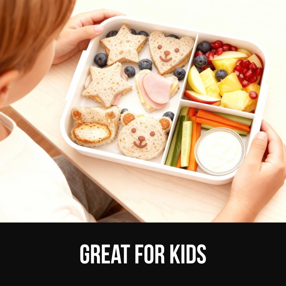 image:imageGORILLA GRIP BPAFree Leakproof Bento Lunch Box for Women Men Kids 2 Tier Style Onthego Easy to Carry Handle Microwave Safe Hot or Cold Food Container Lid Includes BuiltIn Utensil Set BlackWhite