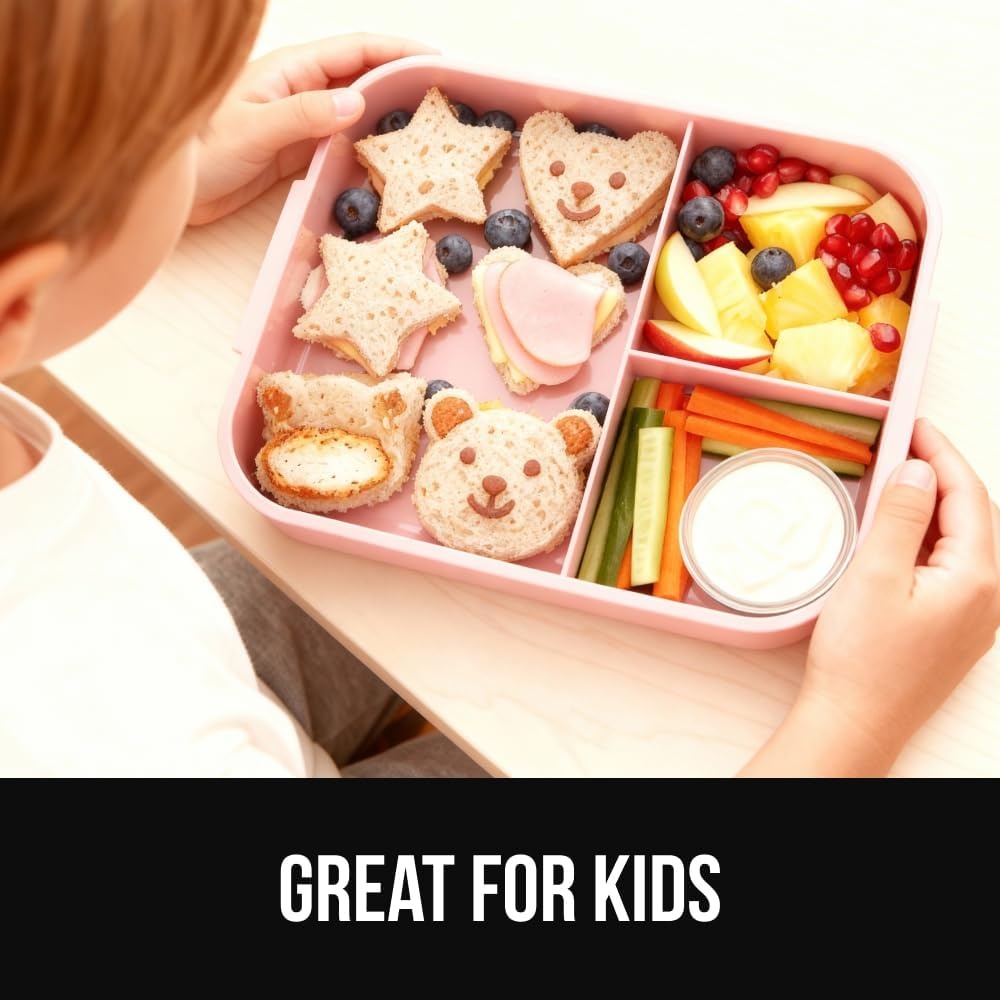 image:imageGORILLA GRIP BPAFree Leakproof Bento Lunch Box for Women Men Kids 2 Tier Style Onthego Easy to Carry Handle Microwave Safe Hot or Cold Food Container Lid Includes BuiltIn Utensil Set BlackPink