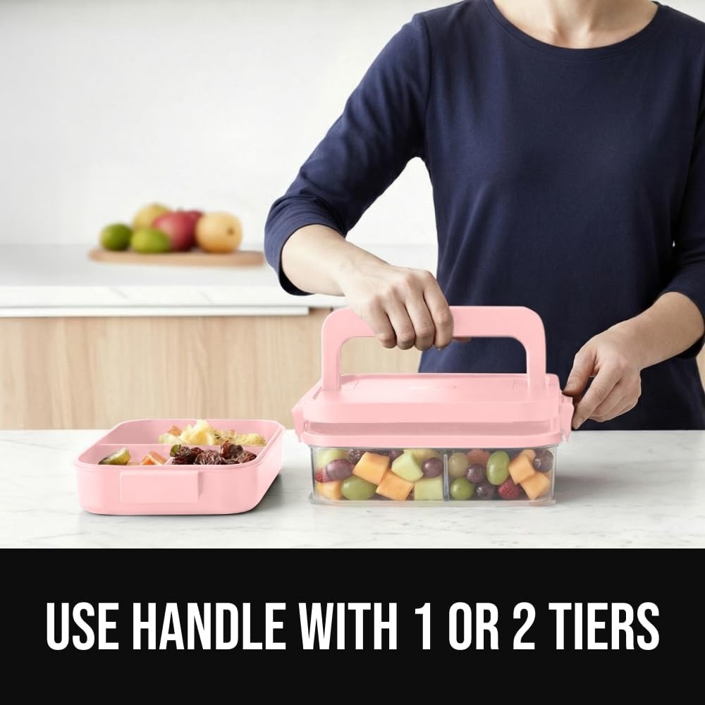 image:imageGORILLA GRIP BPAFree Leakproof Bento Lunch Box for Women Men Kids 2 Tier Style Onthego Easy to Carry Handle Microwave Safe Hot or Cold Food Container Lid Includes BuiltIn Utensil Set BlackPink